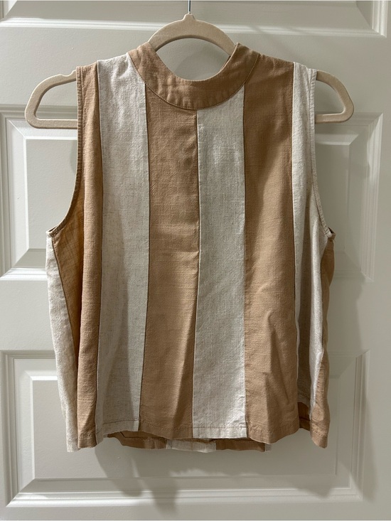 THML Tops - THML Sleeveless Vertical Stripe Tank in Cream and Tan